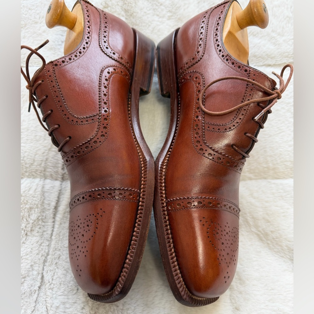 $995 Andrea Santoni Goodyear Welted Brown Brogue Oxford Dress Shoes 10
